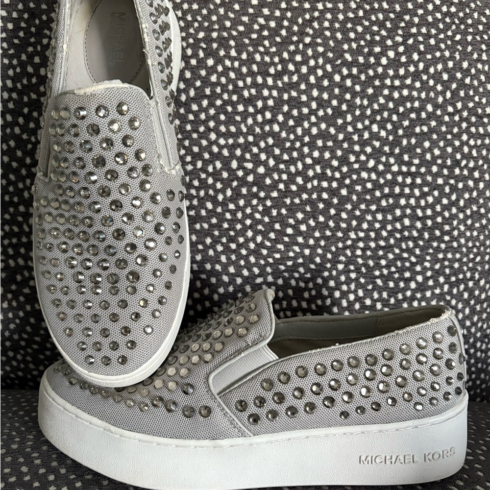 Michael Kors Silver Rhinestone Slip-On Shoes